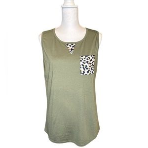 NWOT Olive Tank with Animal Print Detail Medium